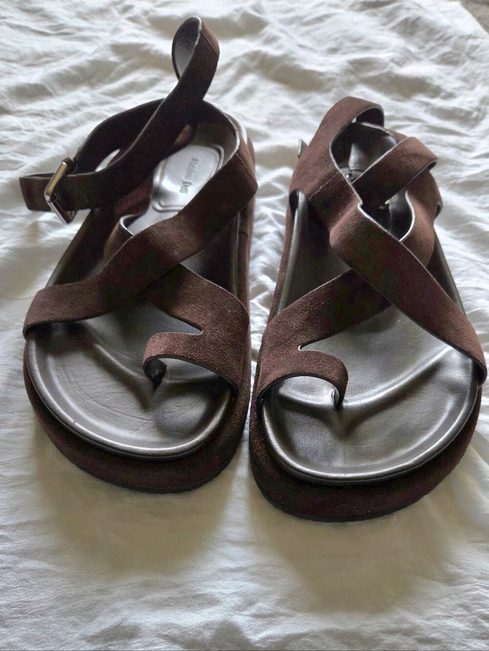 Massimo Dutti Dark Brown Suede Crisscross Strap Sandals 39